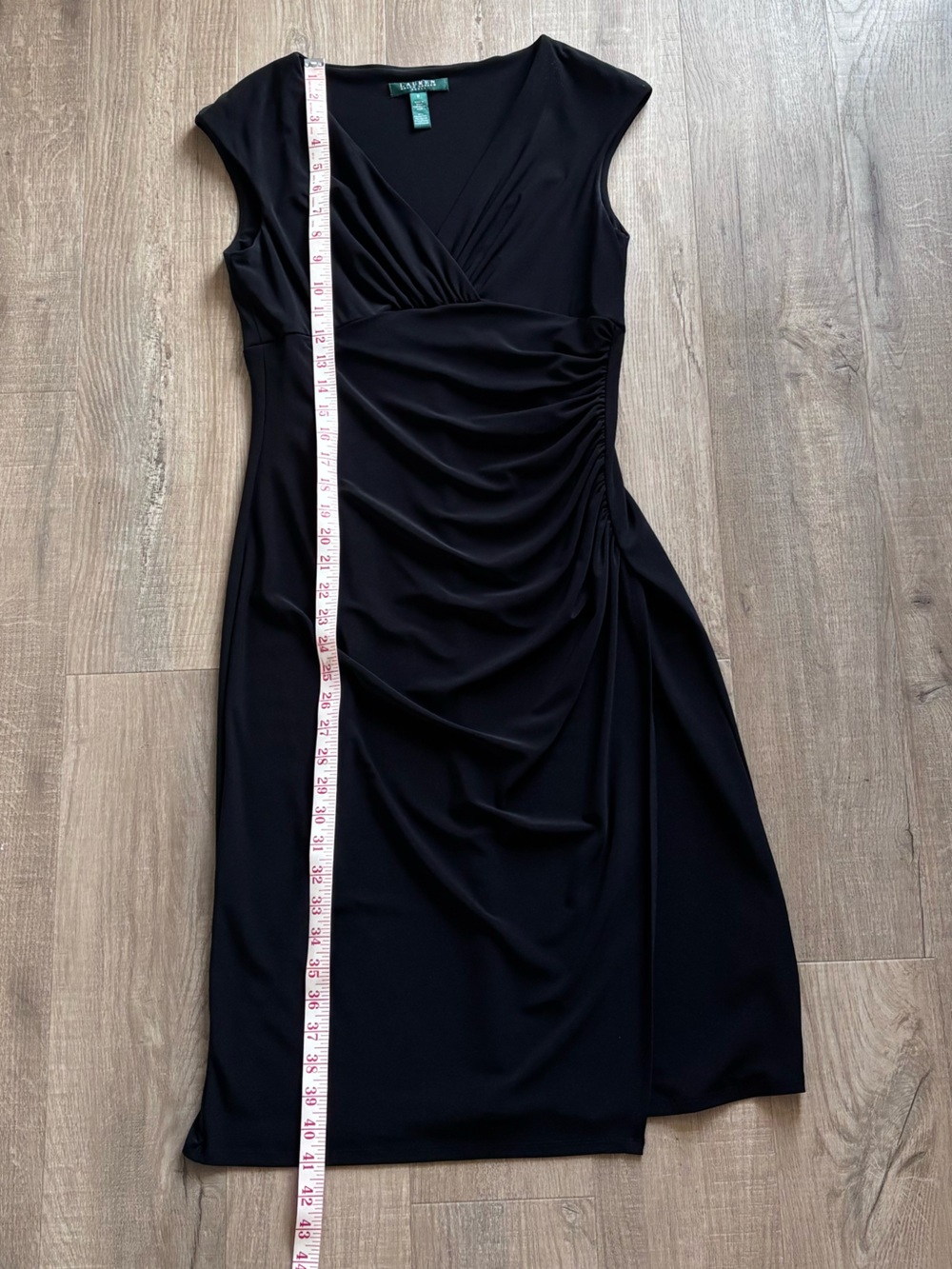 Ralph Lauren V-Neck Sleevless Drapey Dress in Black - Picture 5 of 6